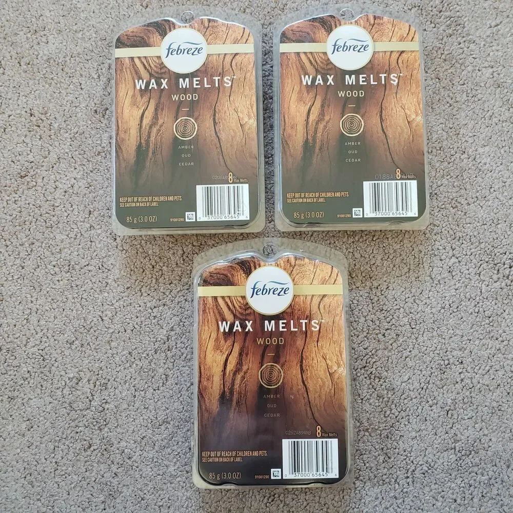 Lot Of 3 Febreze Wax Melt Air Freshener Wood Amber Oud Cedar 8 Refills Retired - Picture 1 of 3